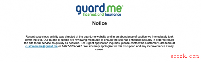 加拿大保险公司guard.me遭网络攻击后关闭了官网